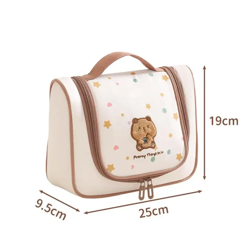 trousse de toilette brodé motif dessin animé avec crochet de suspension et compartiments séparés – idéale pour le quotidien et les voyages