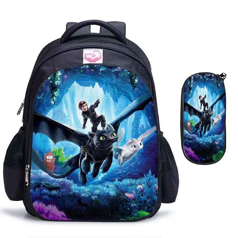 2 sacs à dos orthopédiques « comment dresser votre dragon », 16 pouces, noirs, pour l'école primaire, cadeau pour enfants et étudiants