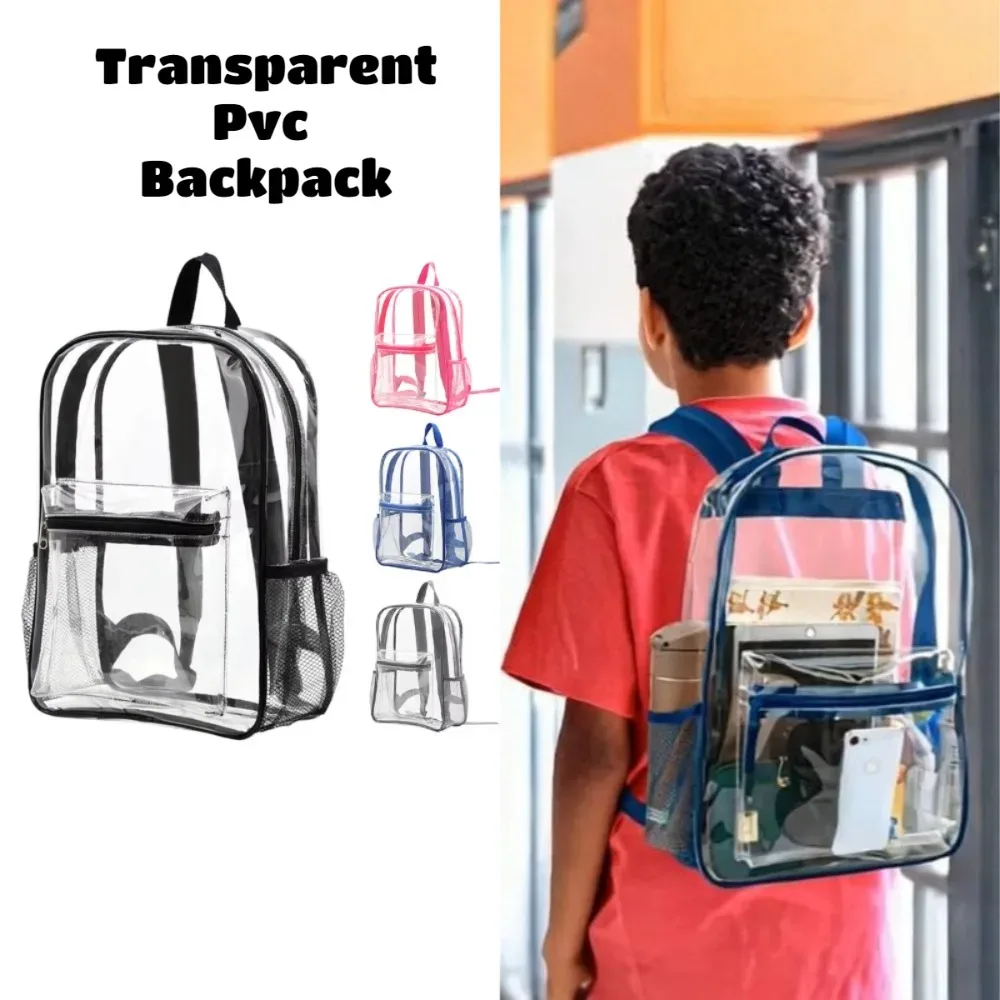 Sac à dos transparent en Pvc transparent, grande capacité, sangle à coussin d'air, imperméable, résistant à l'usure, sac d'école unisexe pour enfants, pour voyage