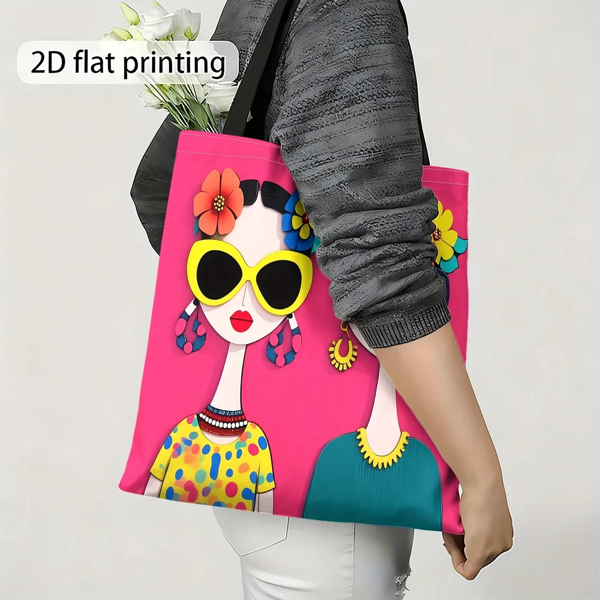 sacs à bandoulière imprimés aux couleurs vives avec motifs de couronnes florales, sacs de courses réutilisables, sacs à main pour femmes, usage quotidien