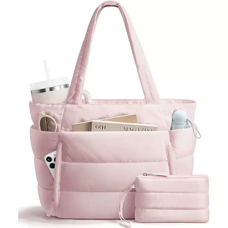 nouveau sac fourre-tout matelassé harajuku de grande capacité pour femmes et filles, sac à main à plusieurs compartiments avec fermeture éclair, idéal pour un usage quotidien et les courts voyages.