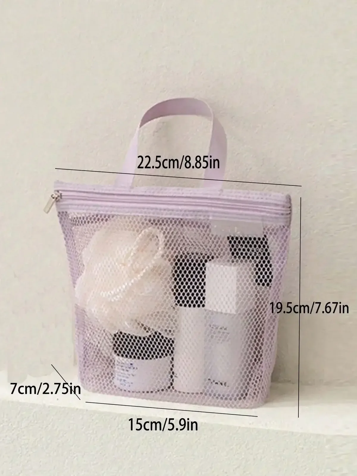 1 sac de douche en maille, sac de maquillage de voyage, sac de toilette portable de grande capacité, sac de rangement suspendu pour salle de bain, peut contenir du rouge à lèvres