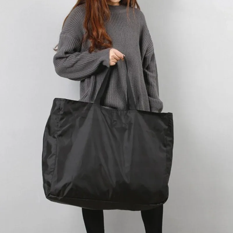 sacs de courses de couleur unie avec fermeture éclair, grande capacité, sacs fourre-tout pour l'épicerie, lavables, réutilisables, simples, robustes, pour l'extérieur, nouvelle mode