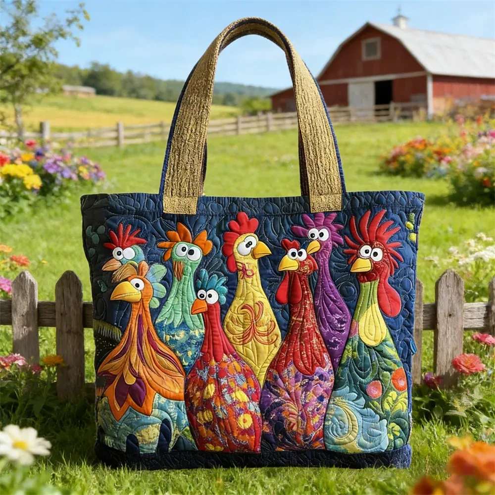 Sac fourre-tout matelassé patchwork motif poulet pour femme, sac à bandoulière quotidien pour le shopping, nouveaux sacs 2026