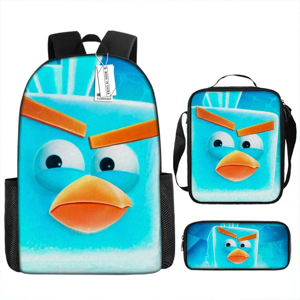 sacs d'école de luxe originaux et cool avec impression 3d angry birds, 3 pièces/ensemble, sac à dos pour ordinateur portable, sac à déjeuner, trousse à crayons