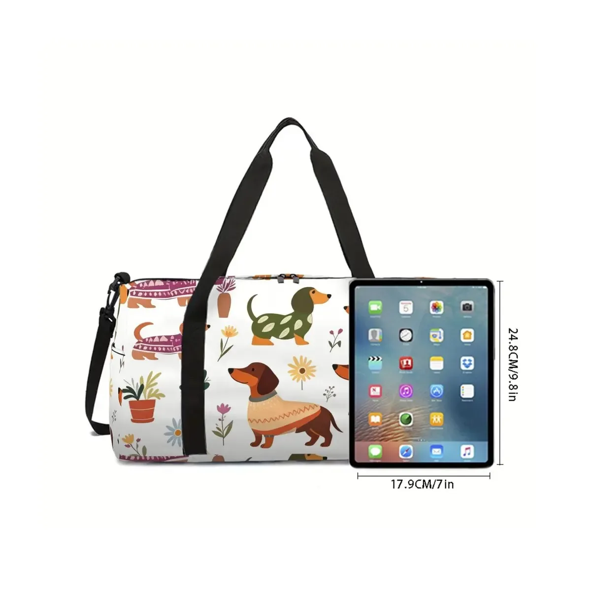 sac de voyage scolaire à motif de chat mignon et de teckel, sac à bagages de grande capacité, dessin animé plat 2d, meilleur cadeau pour garçons et filles, style tendance