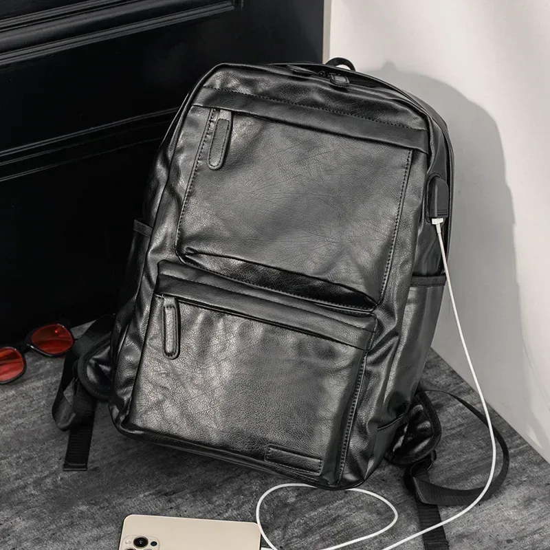 sac à dos rétro en cuir pu souple pour hommes, sac d'ordinateur, sac de voyage, de camping, de mode, pour étudiants, sacs d'école