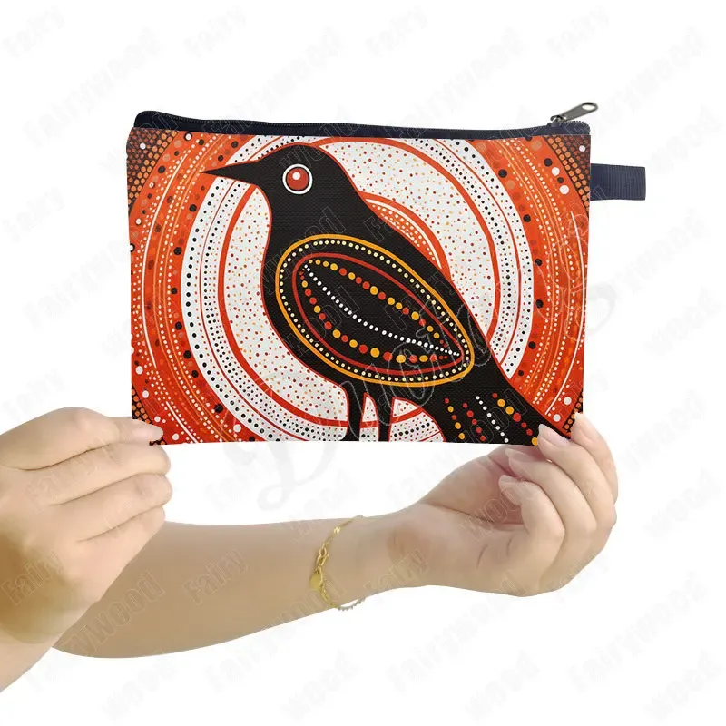 trousse de maquillage à imprimé points aborigènes australiens, sac de rangement pour rouge à lèvres et téléphone, pochette de toilette pour femme, motif culturel indigène