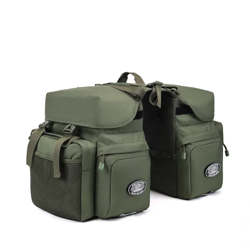 sac vélo nylon beige compartiments latéraux poche zip fermure kam hook grande capacité transport voyage cyclisme