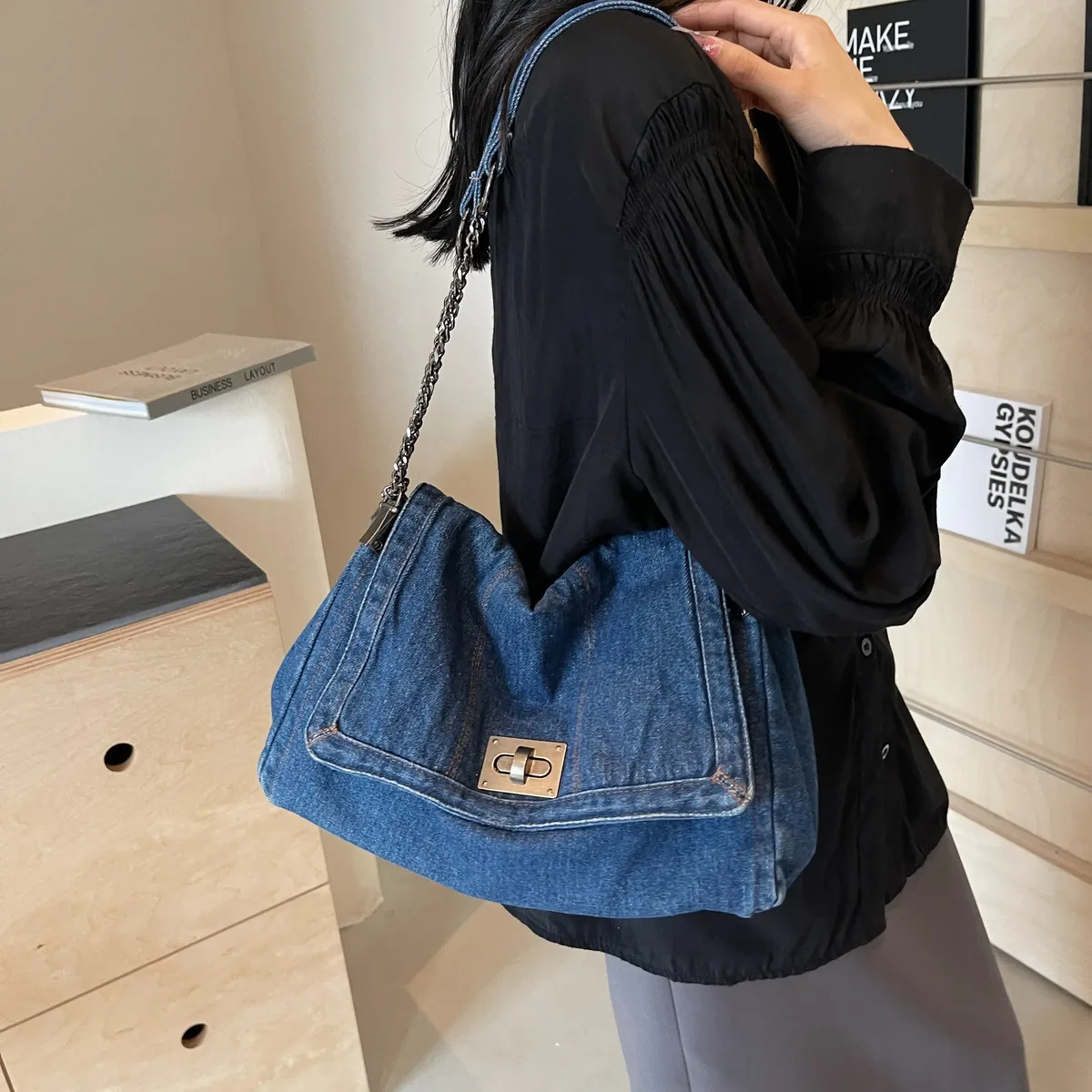 sac à bandoulière en denim pour femme, fourre-tout de grande capacité, décontracté, à la mode, nouvelle collection 2025