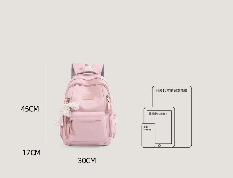 nouveau sac à dos imperméable grande capacité pour femme avec pendentif en dentelle, sacs d'école tendance pour ordinateur portable, sac de voyage mignon pour fille