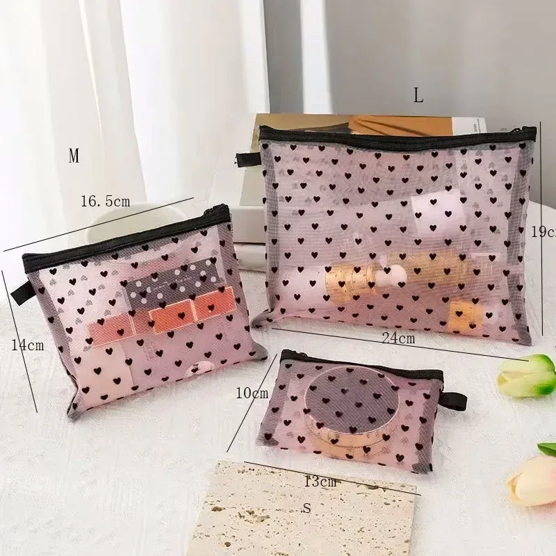 kit d'organisateur de maquillage translucide pour femmes, 1 pièce, sacs de toilette de lavage de voyage en forme de cœur, petite pochette cosmétique transparente