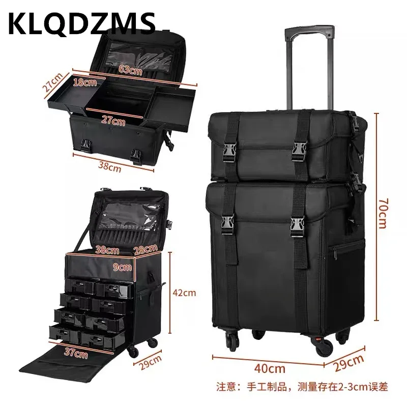 KLQDZMS – trousse à cosmétiques professionnelle pour femme, en tissu Oxford, trousse de beauté et de manucure, chariot de grande capacité avec roulettes, sac à bagages