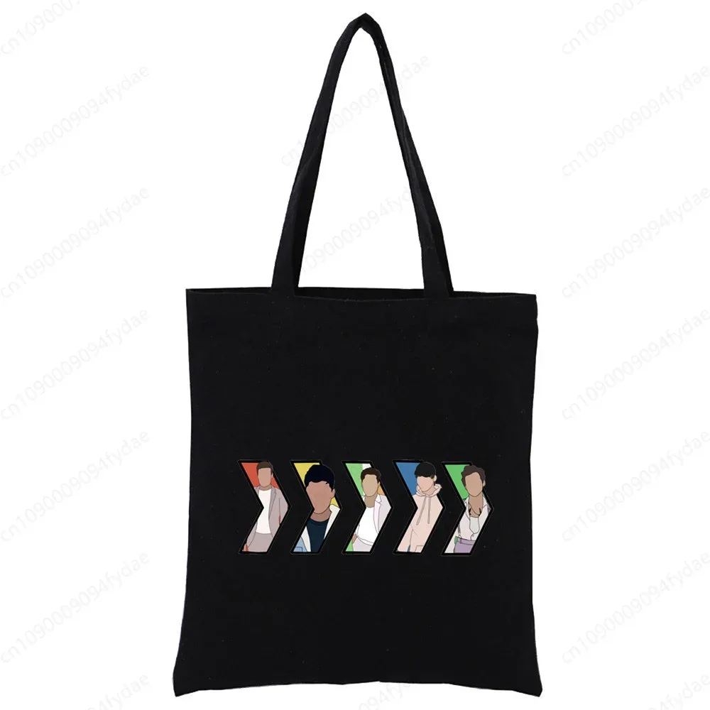 sac à bandoulière en toile pour femmes, sac à main personnalisé one direction, fourre-tout décontracté, réutilisable, grande capacité, sac de shopping noir