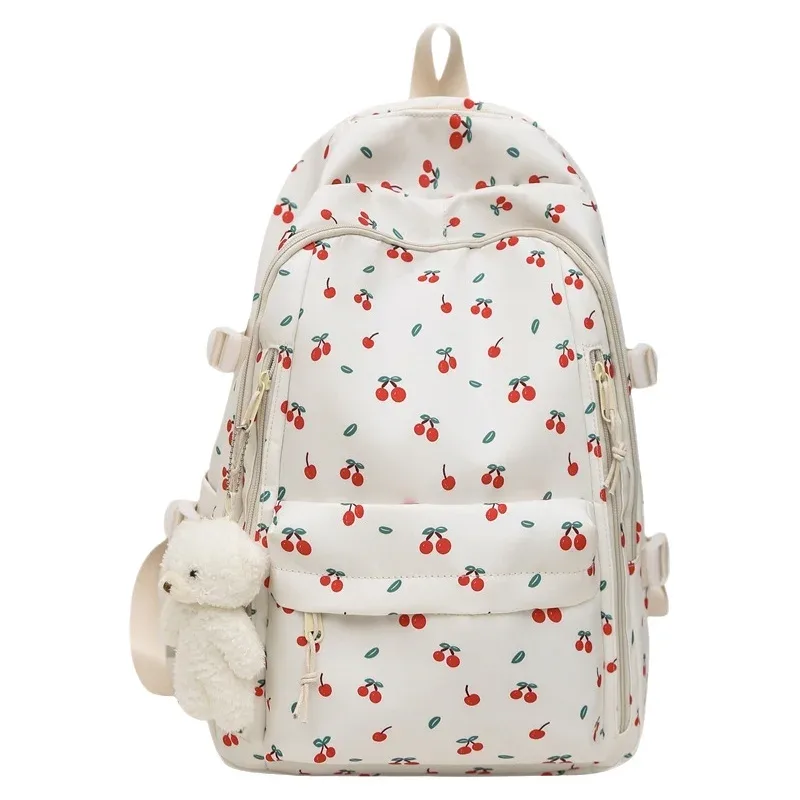 sac à dos décontracté à imprimé floral grande capacité pour filles, sac d'école en nylon imperméable, capacité pour ordinateur portable 14 pouces, style frais et doux