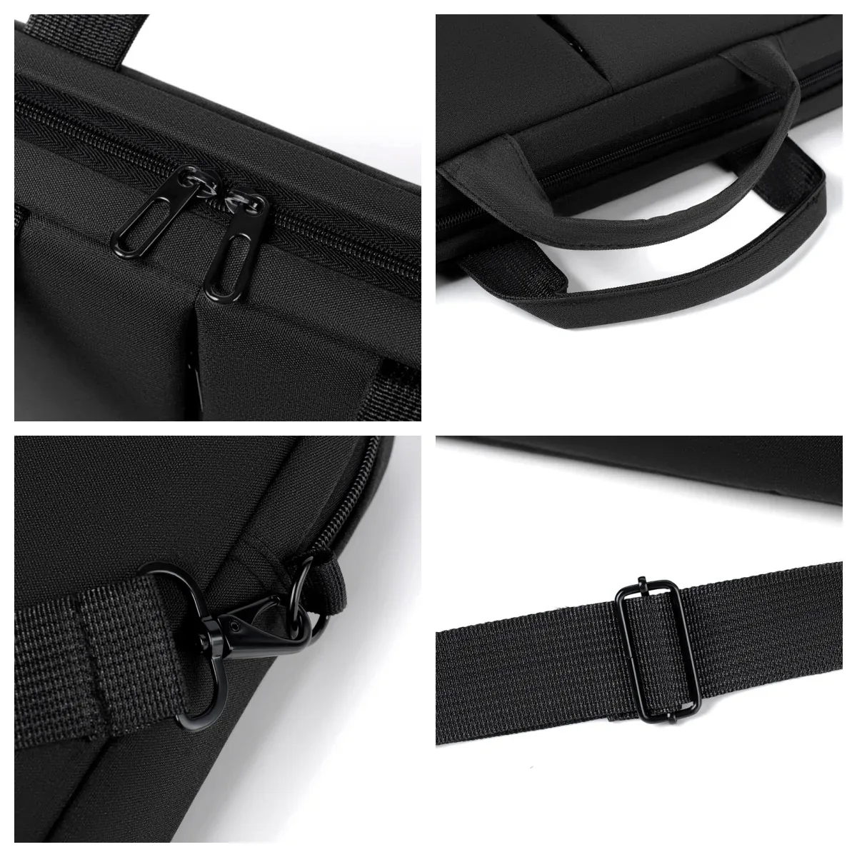 sacoche polyester noire homme bandoulière poignée souple fermeture éclair poches latérales documents ordinateurportable voyage business