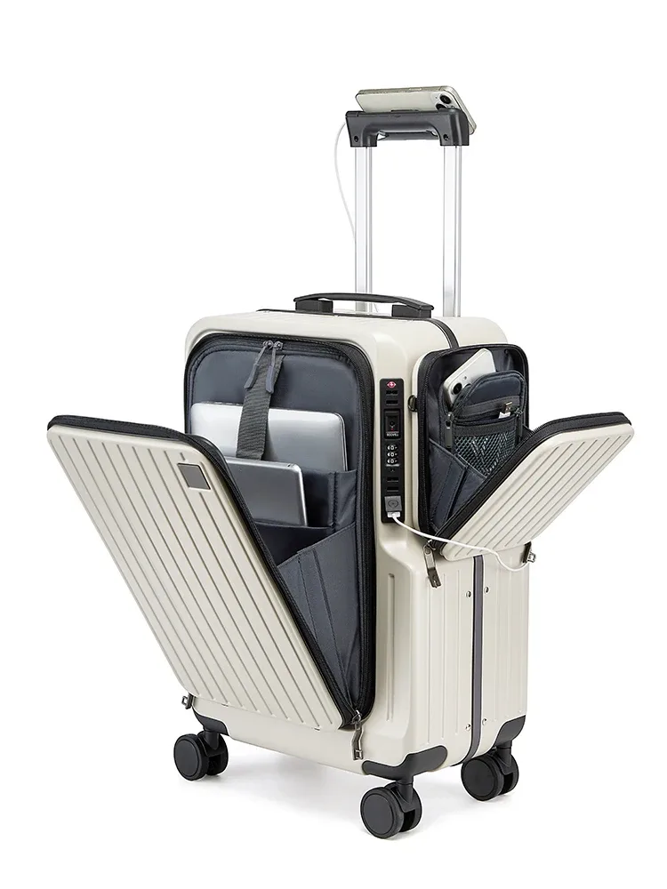 valise à bagages à main à ouverture frontale, boîtier de chariot multifonctionnel de 20 pouces, cabine de voyage, verrouillage par mot de passe, étui à bagages, sacs de voyage
