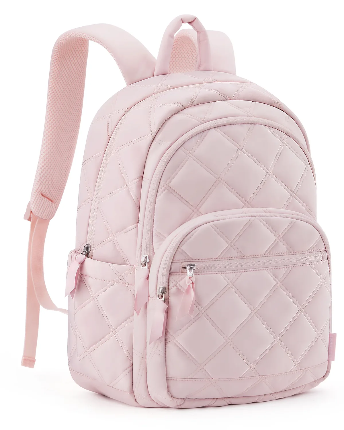sac dos nylon rose noir géométrique poches latérales fermeture éclair usage voyage femmes courbe physiologique