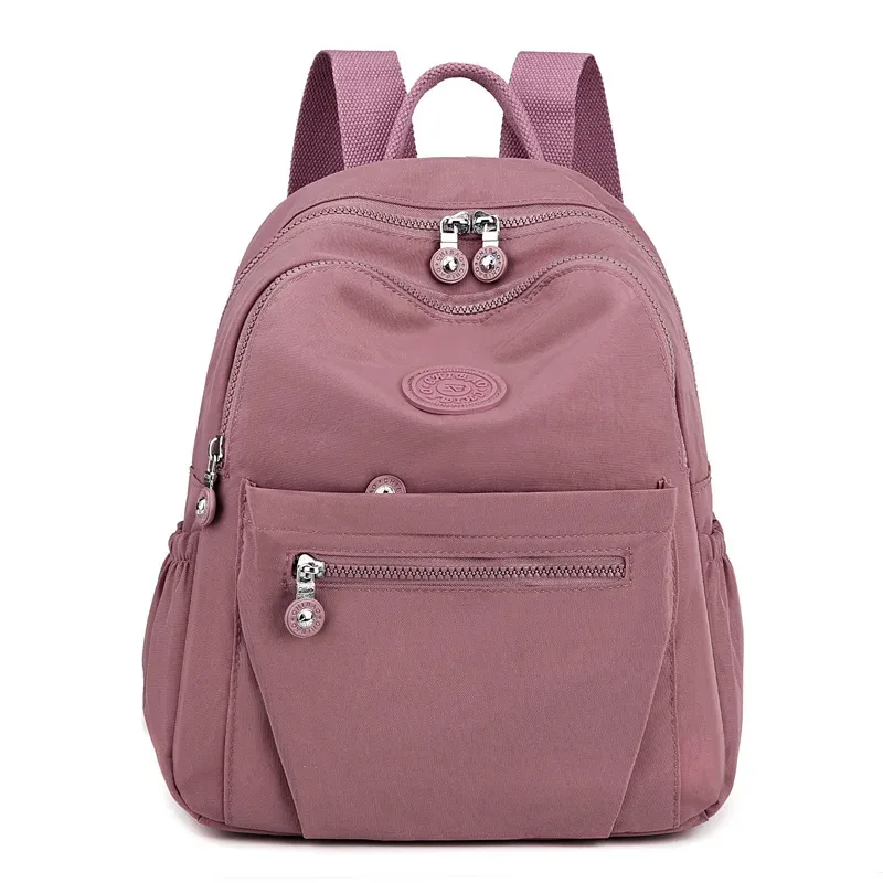 sac à dos léger en nylon pour femme, sac fourre-tout en nylon multi-poches, sac à dos décontracté imperméable pour les voyages, les trajets domicile-travail et l'usage quotidien