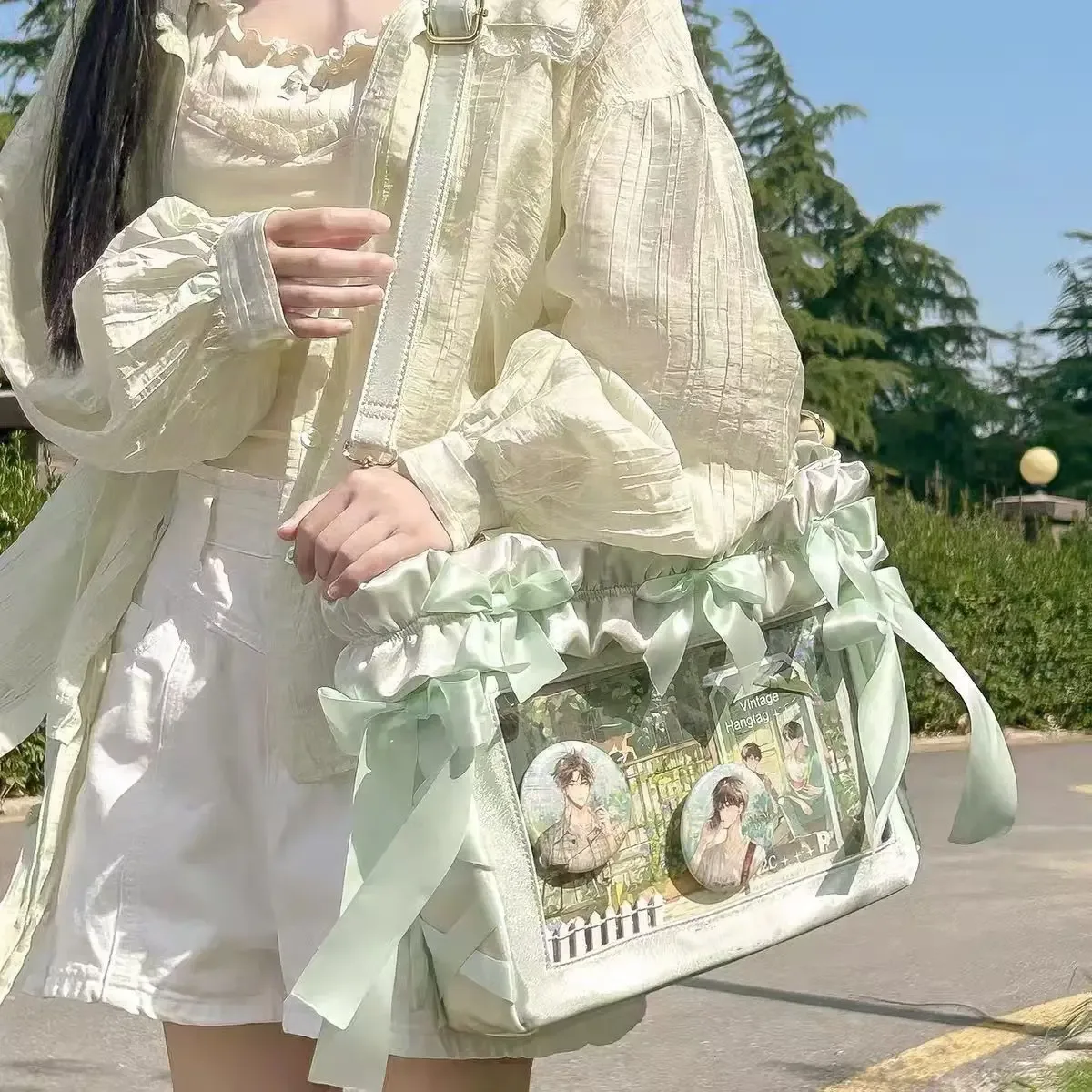 nouveau sac bandoulière y2k avec nœud en ruban, sac à bandoulière transparent grande capacité pour jeunes filles, sac à main diy, sac fourre-tout en satin pour femme