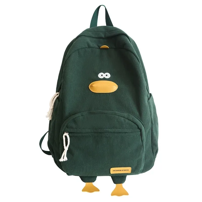 sac à dos en velours côtelé avec motif de canard mignon, grande capacité, design 3d avec pattes de canard, léger, décontracté, pour étudiants, adolescents, voyages