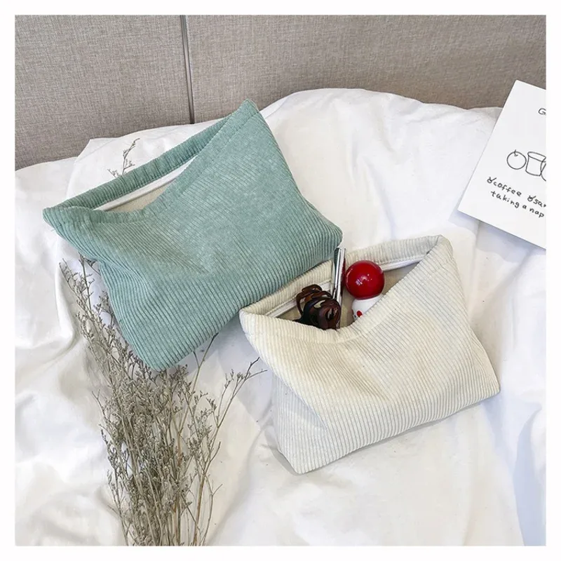 trousse de maquillage en velours côtelé pour femme, style ins, grande capacité, pochette cosmétique portable, étui à rouge à lèvres, porte-monnaie, pochette téléphone, sac à main
