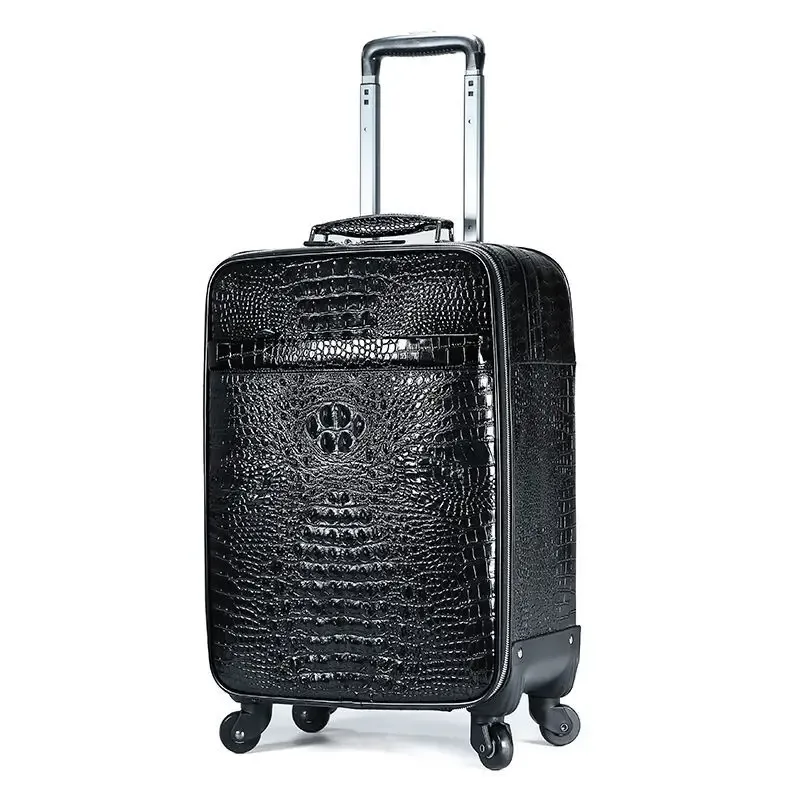 valise de luxe en cuir gaufré de crocodile de 20 pouces – bagage à main en cuir de vache de qualité supérieure avec ensemble de sacs à main pour voyage