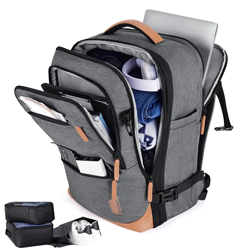 sac dos pvc gris marron bandes fixation latérale ouvrante zippée ceinture air souple décontracté multifonctionnel sport voyage extérieur école