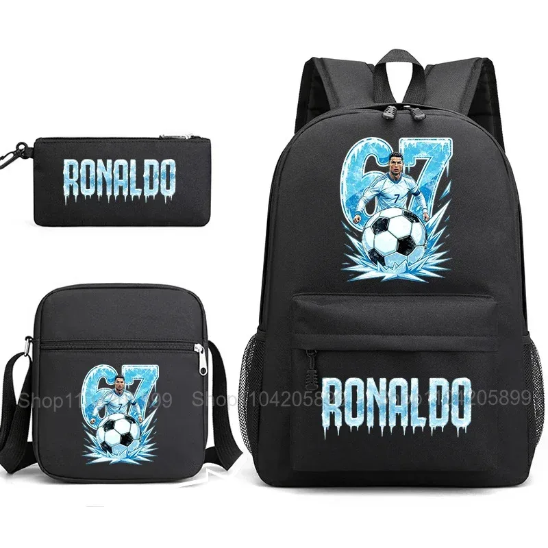 sac à dos cr7 ronaldo football 67 imprimé, sac d'école avec sac à bandoulière et trousse à crayons pour étudiants garçons, cadeau, sac à dos de voyage quotidien