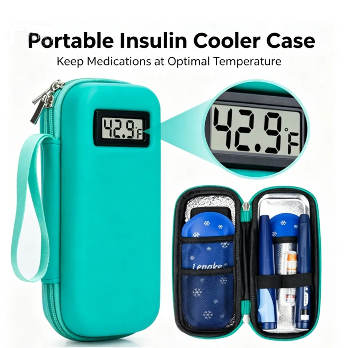 Étui de voyage isotherme pour insuline avec affichage de la température, sac de rangement portable pour médicaments pour diabétiques avec 2 blocs réfrigérants