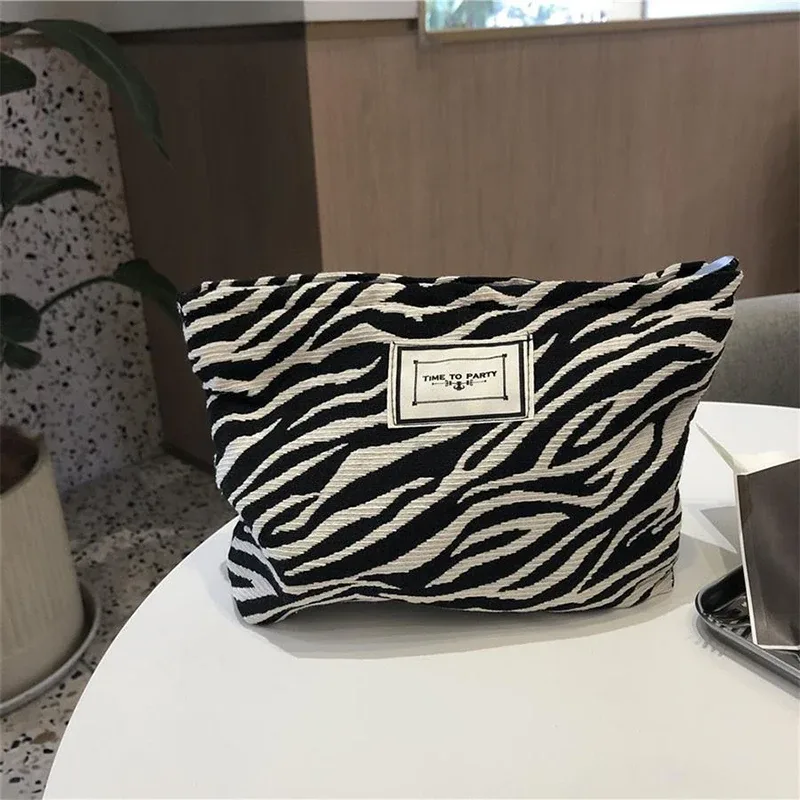 grande trousse de toilette en toile à motif zèbre pour femme, avec fermeture éclair, sac de maquillage de voyage, organiseur de maquillage, pochette de rangement, étui de beauté
