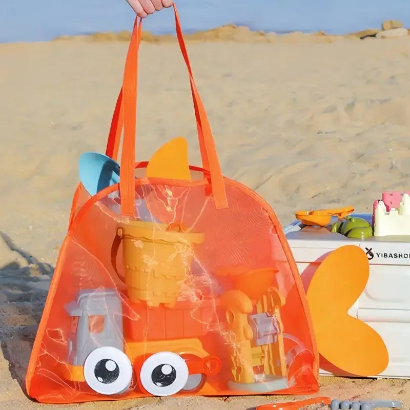sac de rangement de grande capacité à motif de dessin animé, pliable, respirant, en maille, pochette organisatrice pour jouets de pêche à la sable, pour voyage et sports de plein air