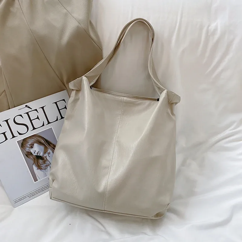 leftside – grand sac fourre-tout en cuir pour femmes, tendance 2025, simple, grande capacité, rétro, sac à bandoulière latéral