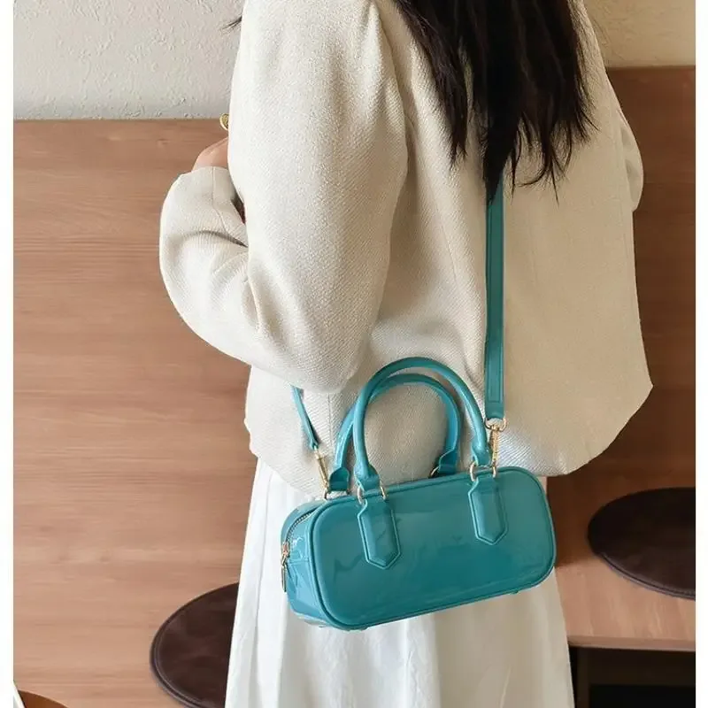 sac à main hobos en gelée de couleur unie, sac à bandoulière décontracté résistant à la saleté, sacoche à bandoulière étanche en pvc, sac de rangement de cosmétiques