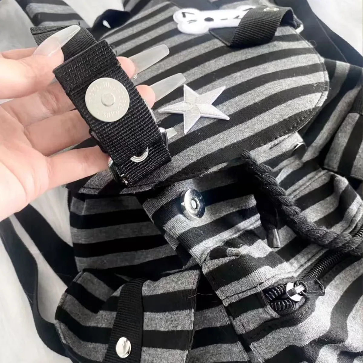 sac à dos rayé de style coréen, mignon, y2k, décontracté, avec cordon de serrage, sacs d'étudiant grande capacité, sac pour femme k-pop, pour voyage et vacances