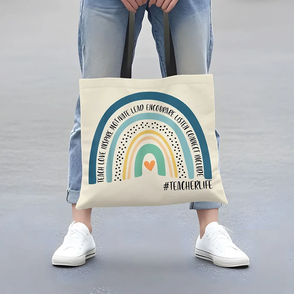 sac à bandoulière arc-en-ciel à la mode, 1 pièce, sac de shopping imprimé, cadeau de fête des enseignants, merci pour l'aide à moi