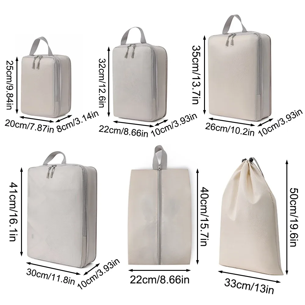 ensemble de 6 sacs de rangement compressibles pour voyage, cubes de rangement imperméables pour valise, en nylon, portables, avec sac à main, organisateur de bagages
