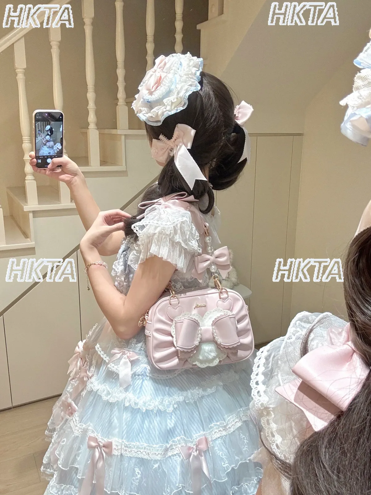 nouvelle mode estivale japonaise : sac à bandoulière oblique lolita vintage, sac à dos mignon en pu avec nœud, perles et motifs d'amour pour femmes