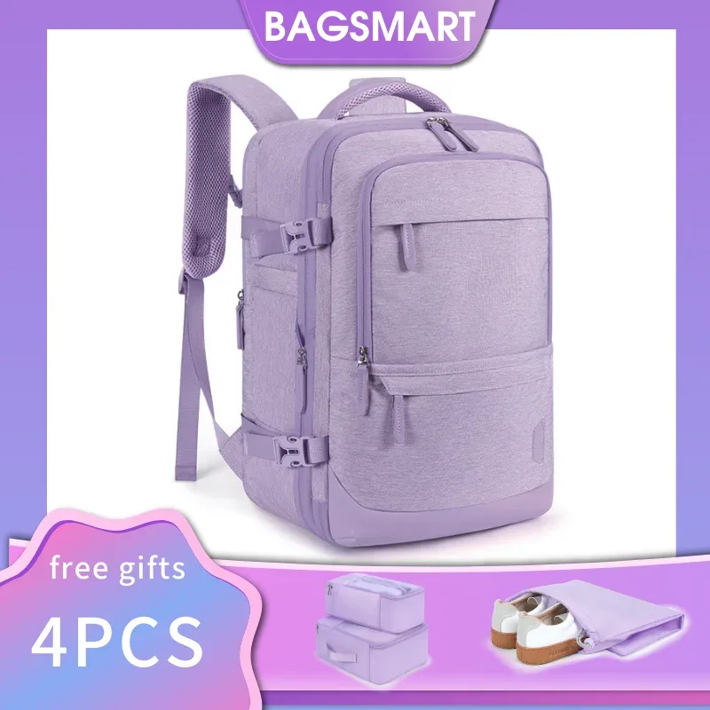 sac dos polyester violet gris marron rectangulaire transport bandes latérales compartiments zippés poche latérale ergonomique expandible voyage weekender