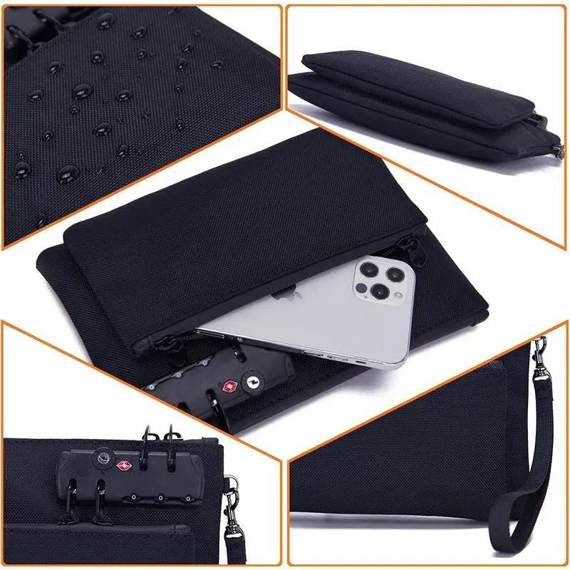sac d'argent à verrouillage sécurisé avec fermeture à glissière, organisateur double couche pour passeports, espèces, affaires, sac bancaire à verrouillage de voyage