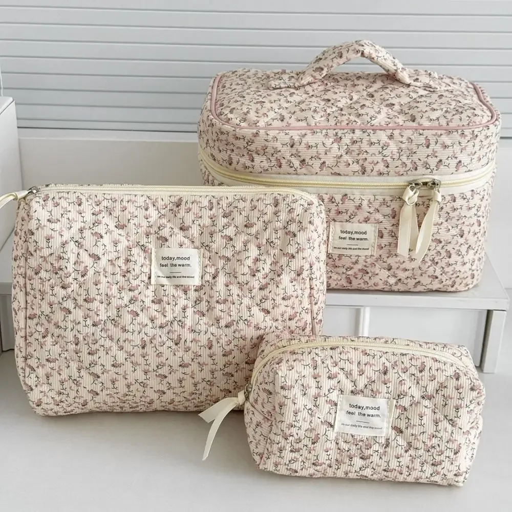 organisateur cosmétique esthétique en velours côtelé doux, pochette de soins de la peau à fermeture éclair de grande capacité, trousse de toilette pour cosmétiques