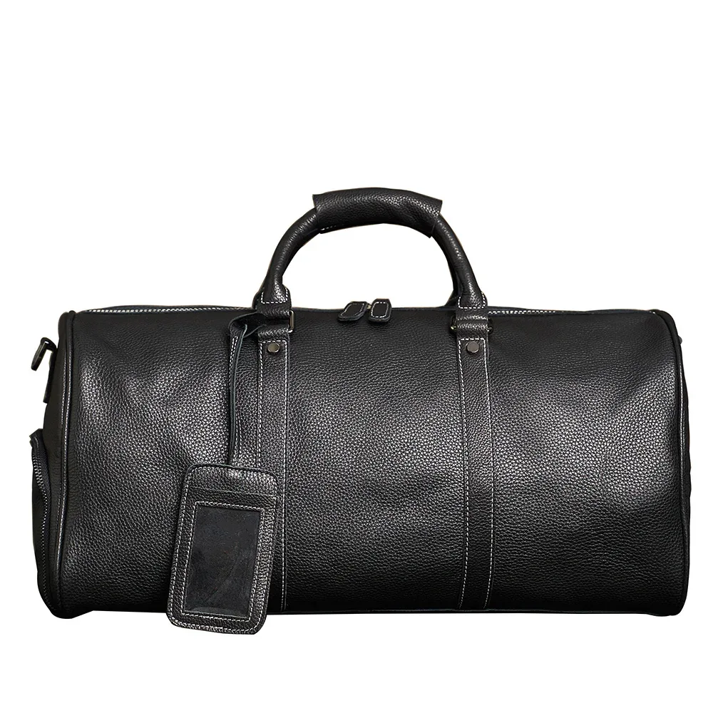 sac de voyage en cuir véritable pour hommes, sac de bagage à main décontracté, sac de fitness de grande capacité, poche à chaussures pour ordinateur portable de 18 pouces