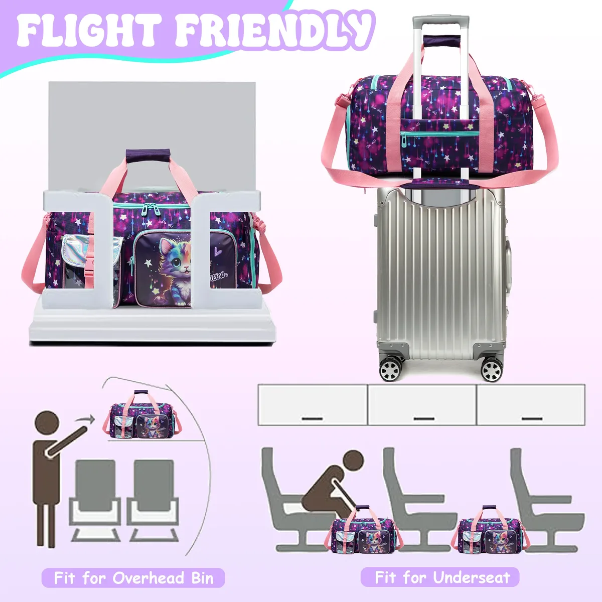 sac de voyage pour enfants, sac de sport pour filles, sac de nuit pour filles, sac de gym, sac de danse pour filles avec compartiment à chaussures