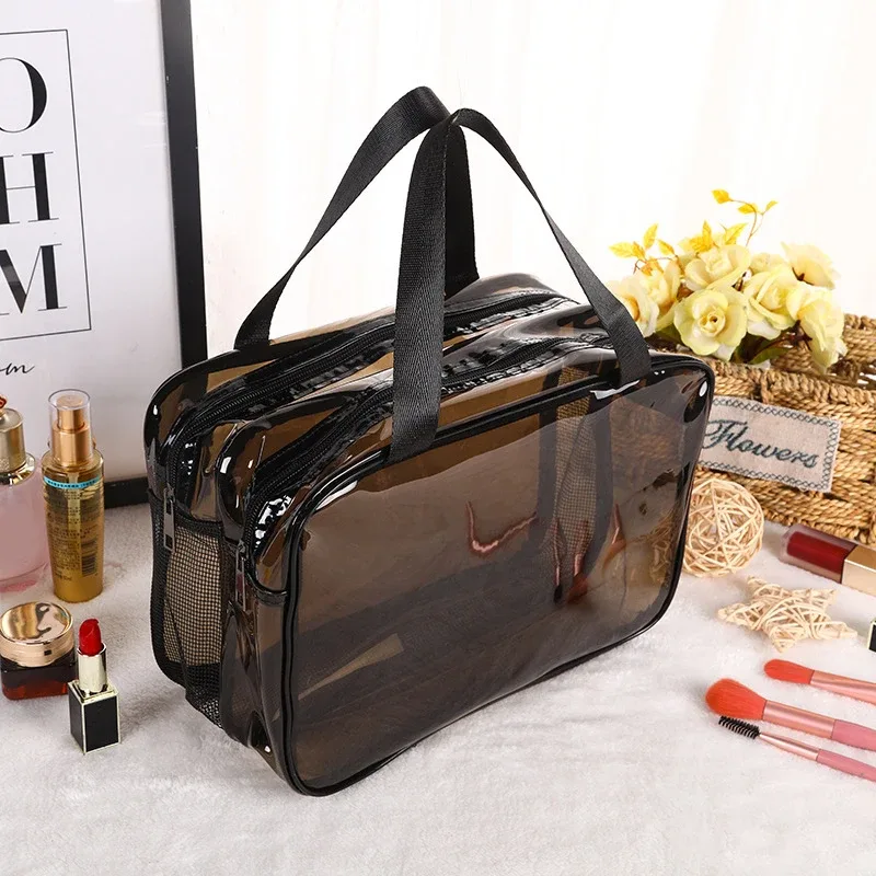 organisateur de cosmétiques double couche de grande capacité, 1 pièce, sac de lavage de voyage portable, pochette de maquillage transparente et étanche pour femme