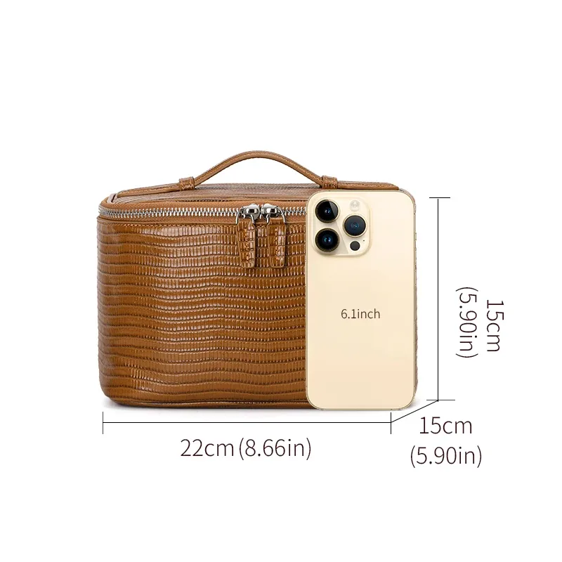 aidrani - sac à cosmétiques en cuir véritable à motif lézard, grande capacité, sac pour femmes, pochette de rangement, sac à main, trousse de toilette de voyage