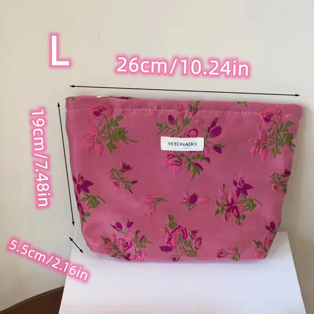 pochette en toile de polyester à motif floral, grande capacité, sac à maquillage, fermeture éclair, organiseur de cosmétiques portable
