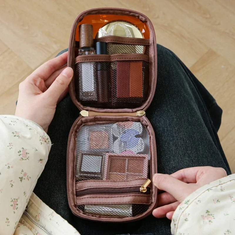 mini sac de rangement de maquillage de voyage transparent, petit sac de maquillage preppy mignon, fermeture éclair cosmétique, rangement de toilette, pochette pour pièces de monnaie pour femmes