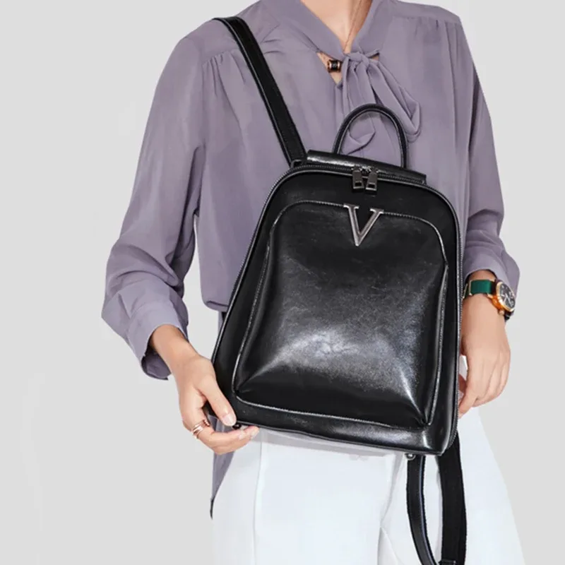 sac à dos en cuir véritable pour femme, sac à dos en cuir de vachette rétro, sac à dos pour femme, sacs à bandoulière initiés, sac à dos à l'huile, mode scolaire, avertir