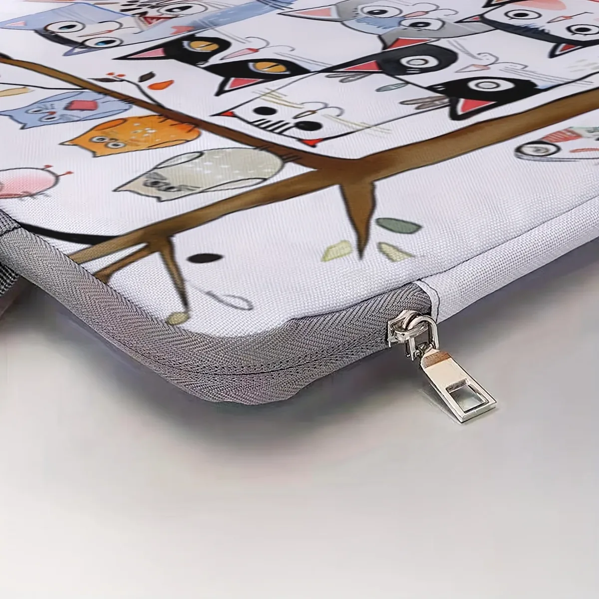 sacoche polyester motif chats oiseaux blanc doublure polyester fermeture éclair adapté ordinateur portable voyage business classement verifié porte documents