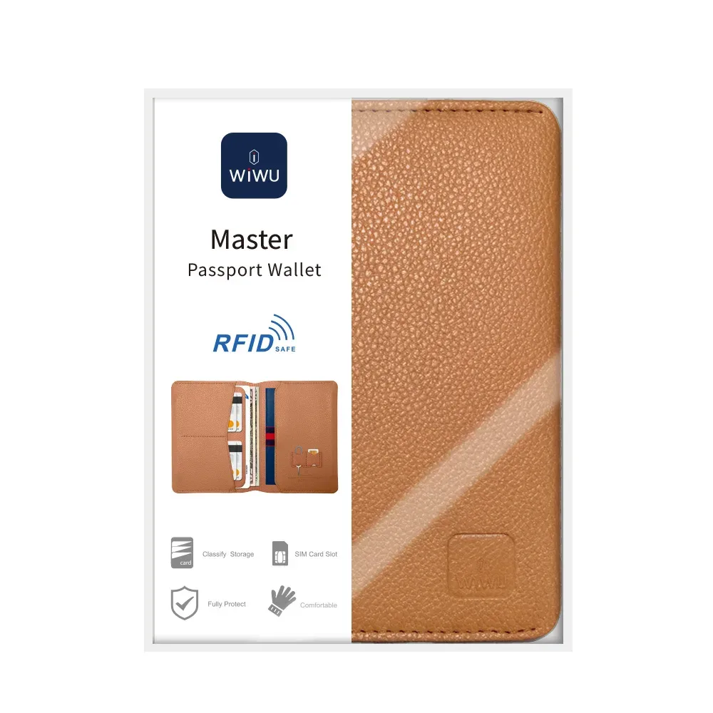 portefeuille passeport wiwu master, étui en cuir pu anti-rfid, pochette de rangement, sac de transport, pochette de transport, doux pour la peau